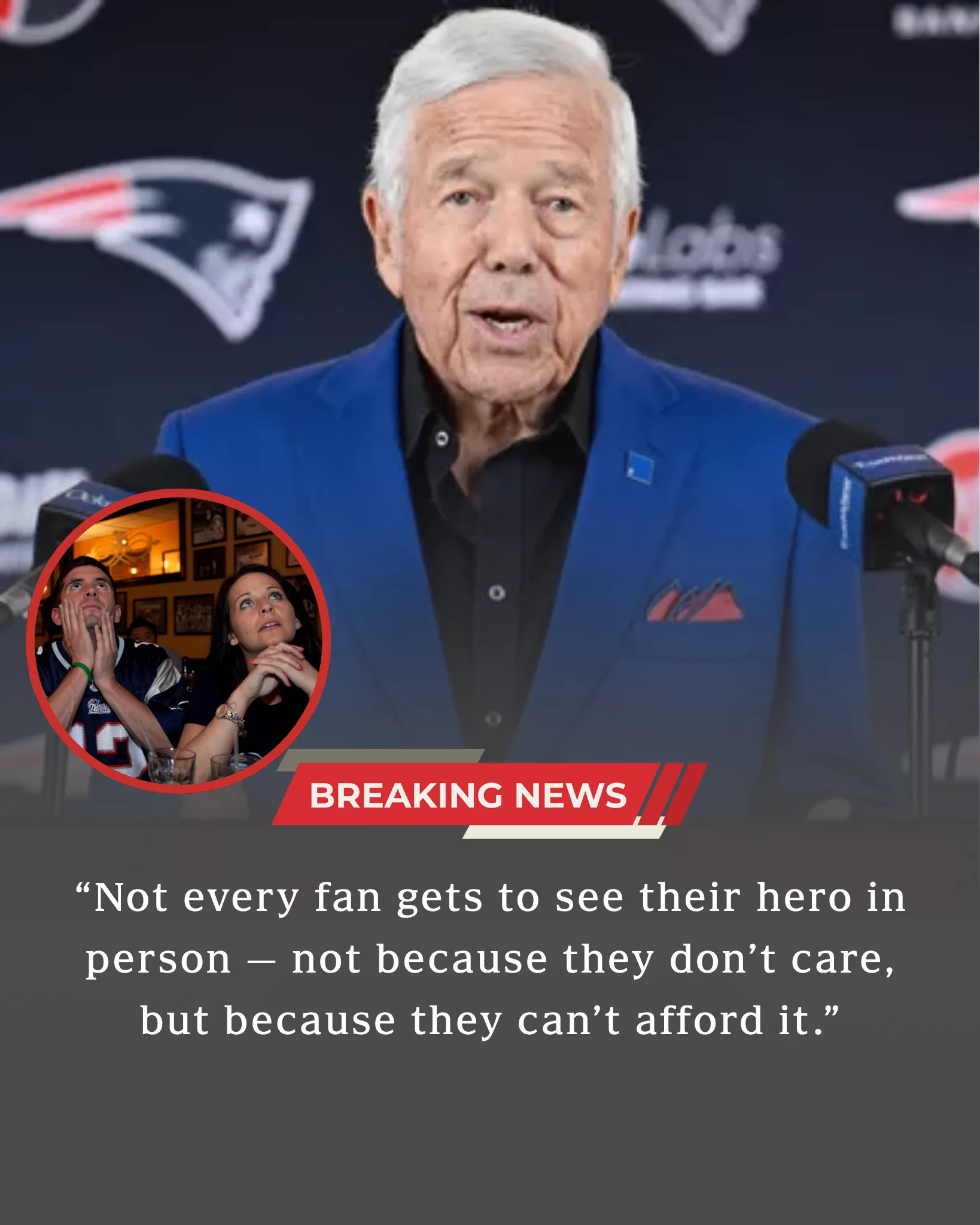 GOOD NEWS: Not every fan gets to see their hero in person — not because they don’t care, but because they can’t afford it. Robert Kraft has urged the NFL to think about those fans — the ones watching from home, dreaming of the day they can finally afford a ticket. Kids who idolize players they may never see live. Parents who wear team colors but quietly accept that stadium seats are out of reach. Robert Kraft believes football shouldn’t break that connection. That loving a team shouldn’t depend on a bank account. It’s an idea that’s bringing emotion, debate, and uncomfortable questions to the surface.
