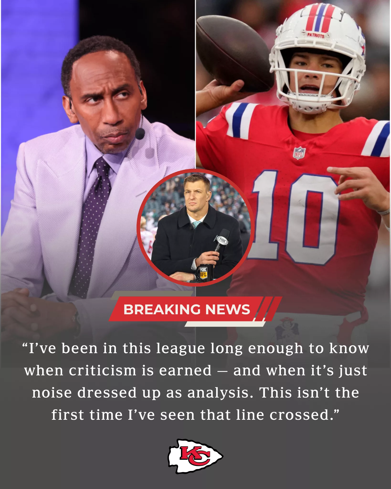BREAKING NEWS: Rob Gronkowski stunned the entire NFL by defending Drake Maye against Stephen A. Smith’s controversial comments on ESPN — and Drake Maye seven-word response sent social media into a frenzy.
