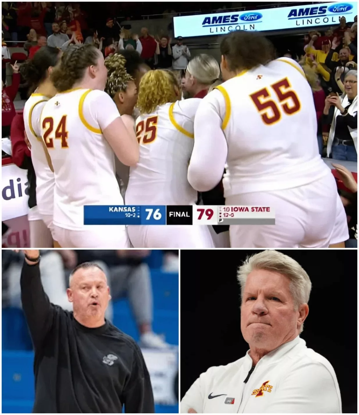 The final score read Iowa State Cyclones 79 – Kansas Jayhawks 76, but the real explosion came after the game.