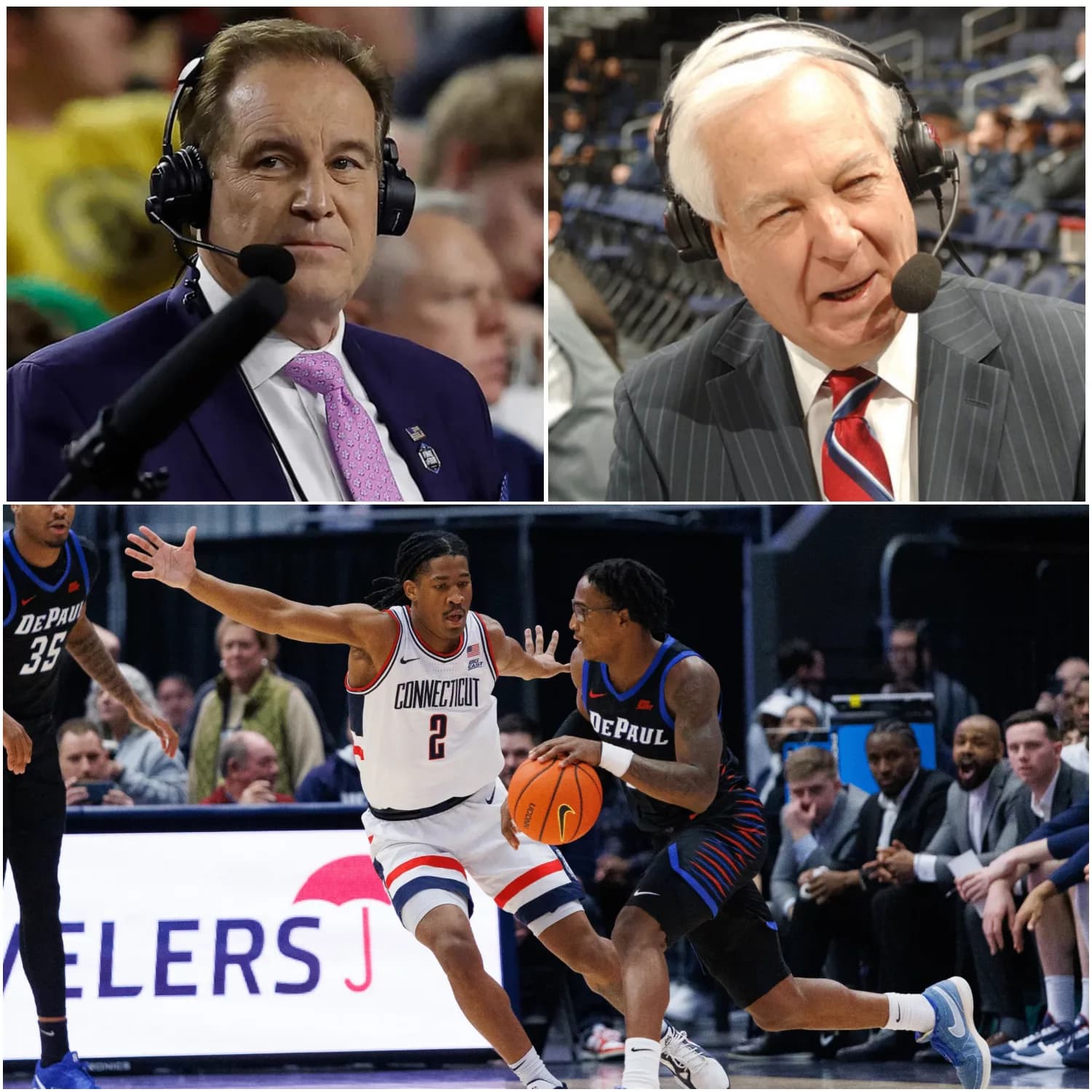 “SIT DOWN. AND LISTEN, BILL.” — Jim Nantz Ends the Argument After UConn’s 72–60 Win Over DePaul