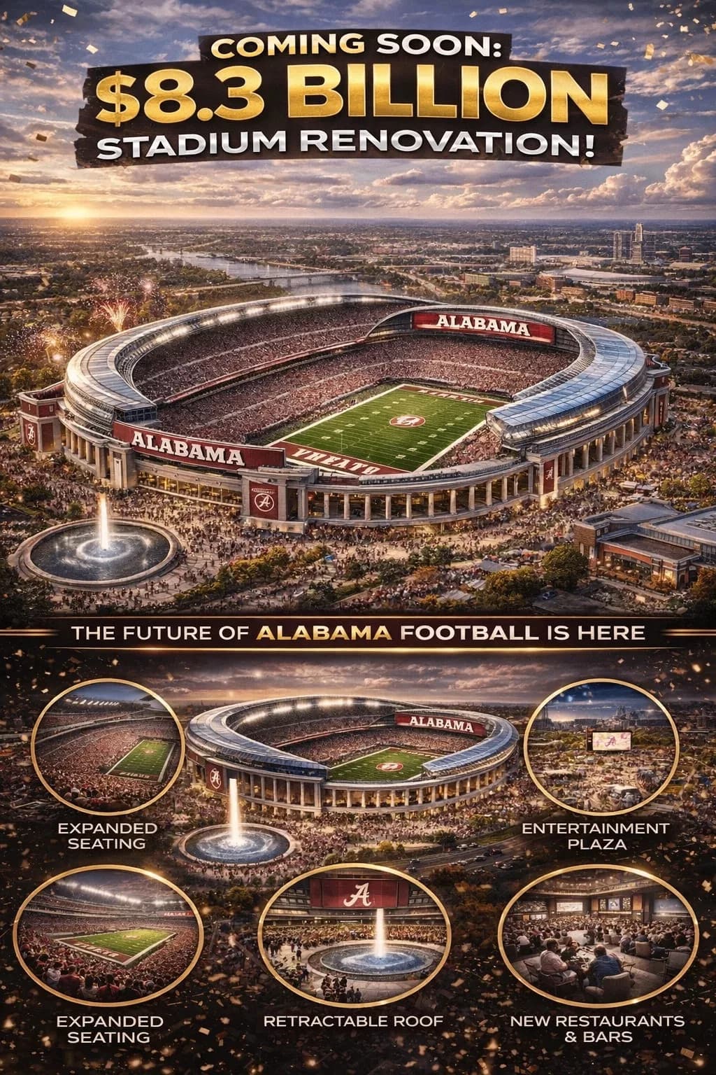 Alabama Football Unveils $8.3 Billion Bryant-Denny Stadium Renovation Plan That Could Redefine the Program