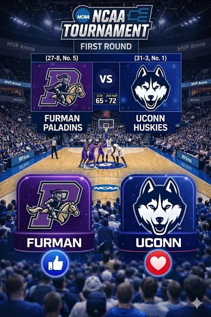 THE DEFENDING CHAMPS VS. THE CINDERELLA STORY: (1) UConn and (16) Furman Prepare for Albany Showdown