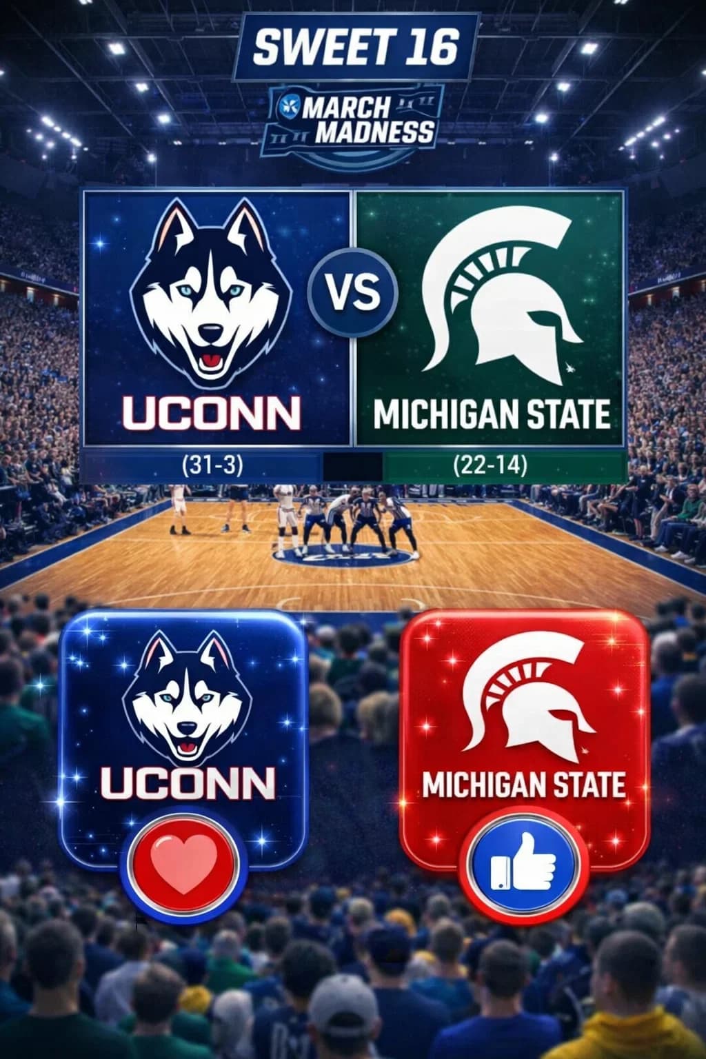 PRIME-TIME ALERT: CBS Shifts Schedule for High-Stakes UConn vs. Michigan State Sweet 16 Clash