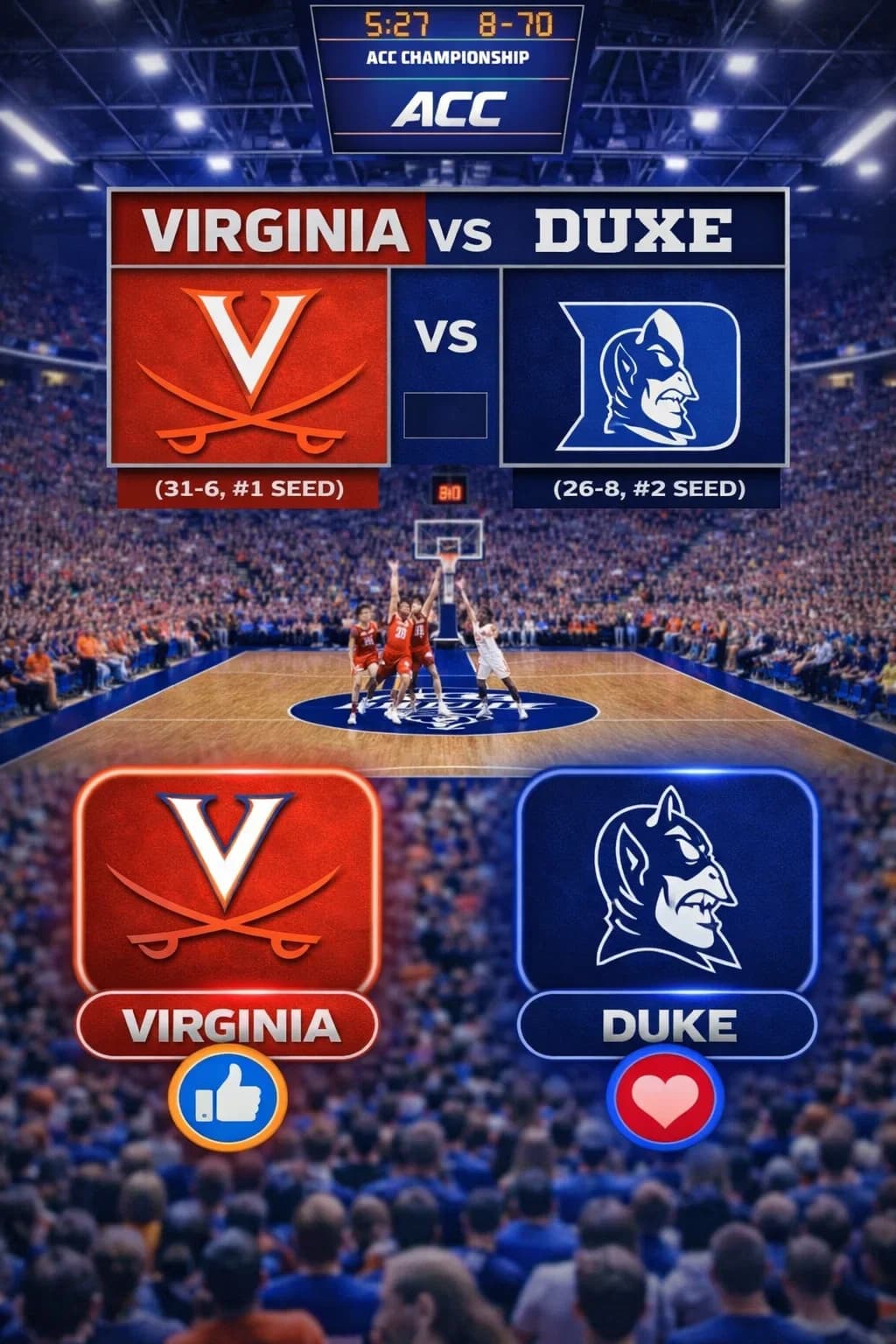 CHAMPIONSHIP TIME CHANGE ANNOUNCEMENT: Duke Blue Devils vs. Virginia Cavaliers — The official tip-off for the ACC Championship has been confirmed! Organizers have adjusted the schedule for this historic, fire-filled rivalry battle for the conference crown!