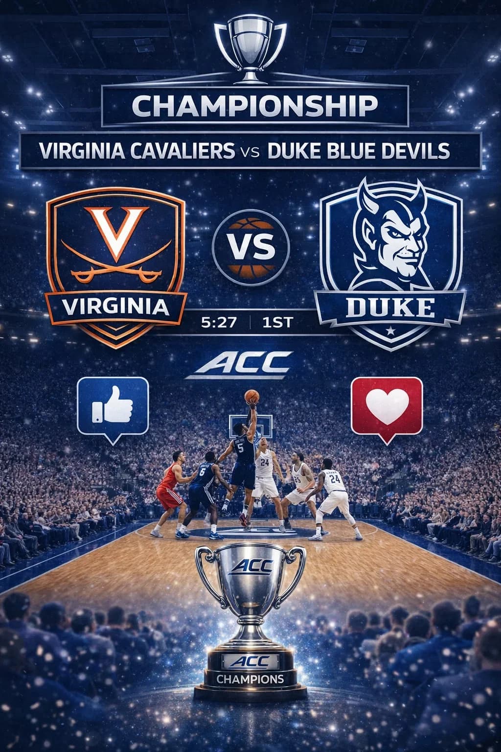 Official Time Change Confirmed for Duke vs. Virginia Championship Showdown