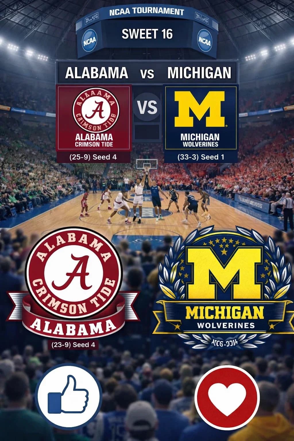 MARCH MADNESS SHAKE-UP: New Tip-Off Time Confirmed for Michigan vs. Alabama Sweet 16 Thriller