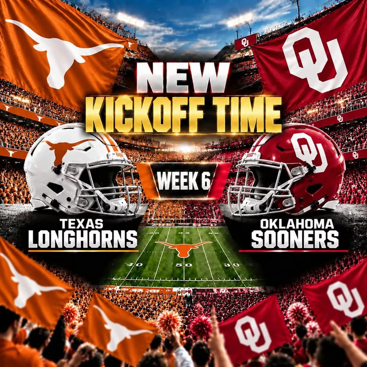 🚨 SCHEDULE UPDATE: Texas Longhorns vs. Oklahoma Sooners — TIME CHANGE NOTICE