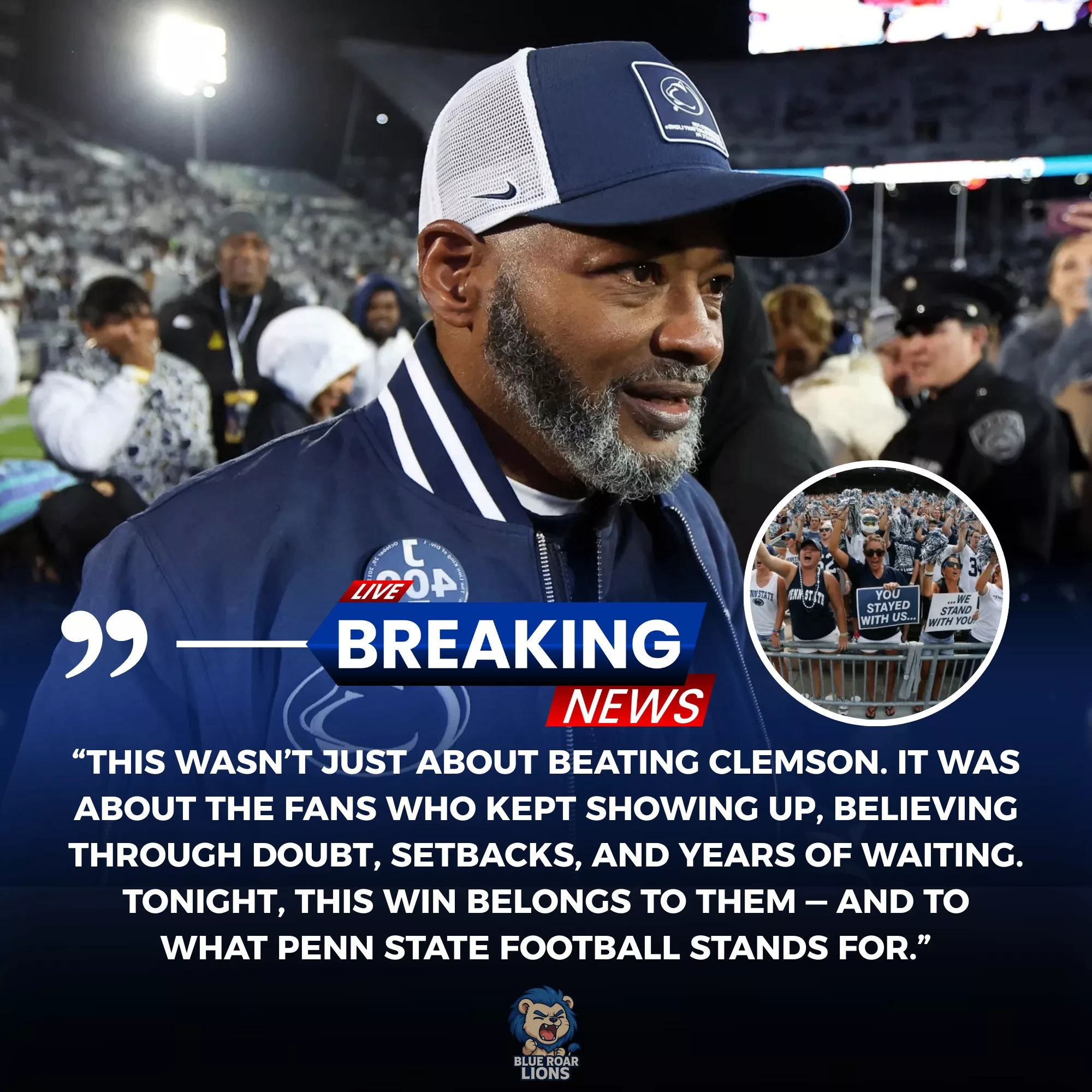 🚨 BREAKING: After Penn State Nittany Lions’s powerful 22–10 victory over the Clemson Tigers, head coach Terry Smith stopped the locker -room celebration to deliver a message that hit deeper than the scoreboard — a tribute to belief, patience, and a fanbase that never walked away.